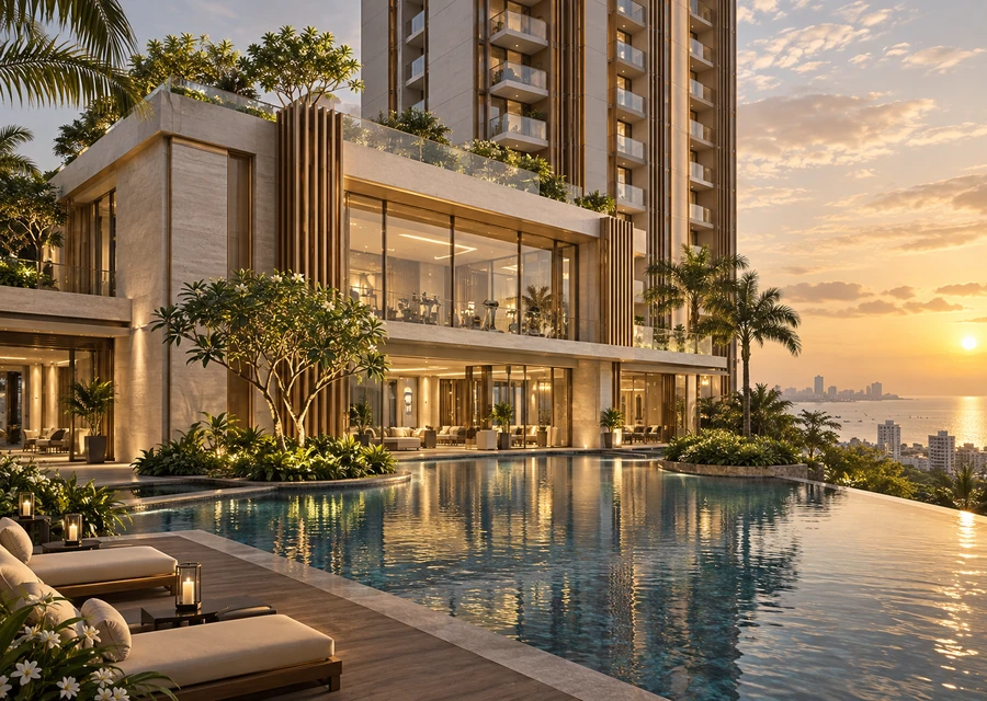 Swimming pool deck at sunset — representative image, Raymond Invictus Mahim
